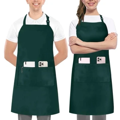 Image of Utopia Kitchen 2 Pack Adjustable Bib Apron with Pockets Waterdrop Resistant Cooking for Men, Women Long Ties (Green)