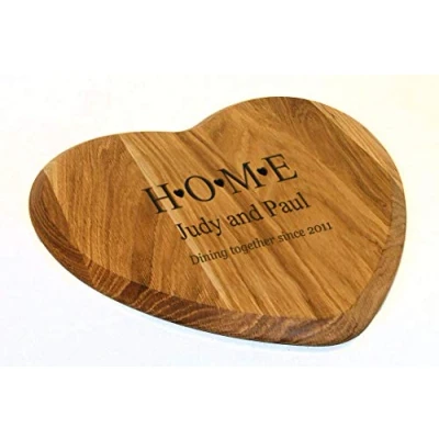 Image of Personalised Heart Shaped Premium Oak Chopping Board, Laser Engraved New Home or Moving Gift Enter Your Own Custom Text
