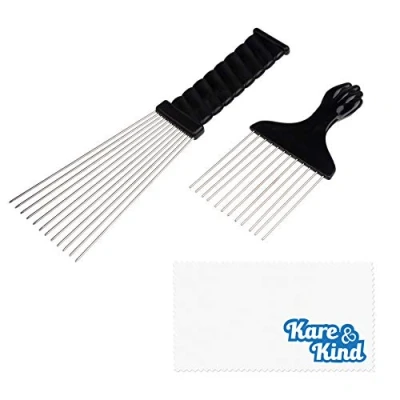 Image of Kare &amp; Kind 2 pcs Metal Hair Pick Comb Afro Picks For Men and Women Easy Grip Handle Hairstyling All Types of