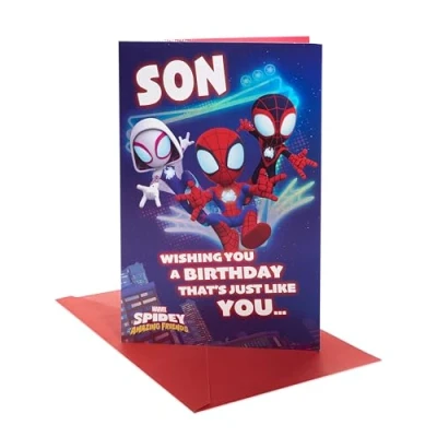 Image of UK Greetings Marvel Spider Man Birthday Card for Son Cool Design