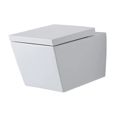 Image of Milano Dalton Modern White Ceramic Wall Hung Toilet WC Soft Close Seat