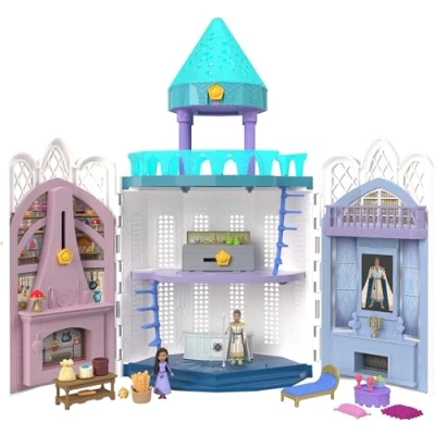 Image of Mattel Disney&#039;s Wish Rosas Castle Dollhouse Playset with 2 Posable Mini Dolls, Star Figure, 20 Accessories, Light Up Projection Dome &amp; More, HPX38