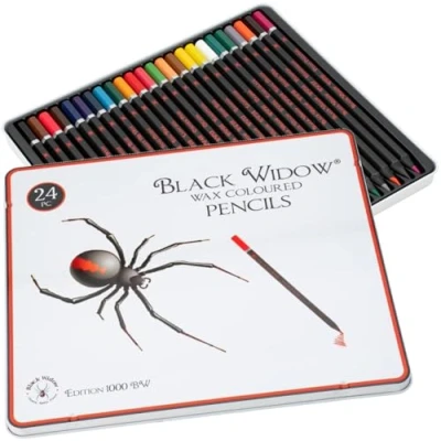 Image of Black Widow Colouring Pencils for Adults 24 Coloured Smooth Pigments Colour Pencil Set Best Adult and Artist (Spider Set)