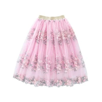 Image of es uk Mesh Skirts for Girls Elastic Waist skirt with Embroidered Flower, tutu, prom dresses kids, blue tutu ballet skirt, black (Pink, 7 8 years)