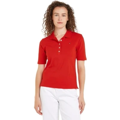 Image of Tommy Hilfiger Women 1985 Reg Pique Polo Ss S/S Polos, Red, XS
