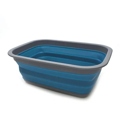 Image of SAMMART 15L Collapsible Tub Portable Outdoor Picnic Basket/Crater Foldable Shopping Bag Space Saving Storage Container (Grey/Grey (L))