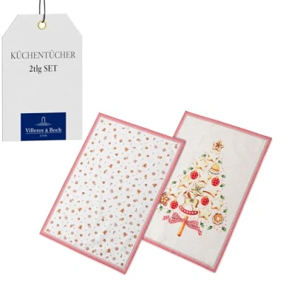 Image of Villeroy &amp; Boch Winter Bakery Delight tea towel set, 2 pcs, decorative towels with Christmas motifs, made from cotton, multicoloured, 50 x 70 cm