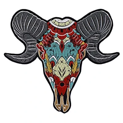 Image of EMDOMO Embroidery Goat Sheep Head Iron on Fabric Patches Applique Sticker Badge for T shirt Clothes Decorated Sewing 2pieces