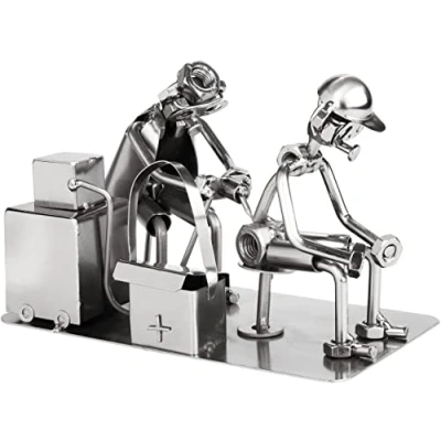 Image of BRUBAKER Screw Man Tattoo Artist Handcrafted Iron Figure Metal Gift Idea for Tattooed and Fans