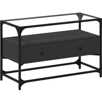 Image of vidaXL TV Cabinet with Glass Top Black 80x35x51 cm Engineered Wood