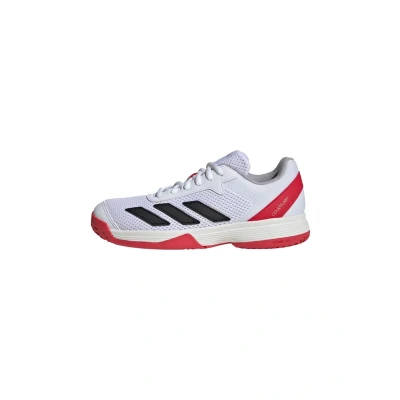 Image of adidas Performance Courtflash Unisex Multicourt tennis shoes for kids, Size: 13K, Ftwr white/core black/lucid red Imitation leather/ textile