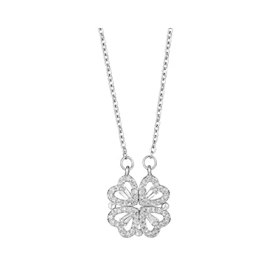 Image of FFWTPY Love Heart Necklaces for Women Silver Golden Crystal Rhinestone Pendant Necklace Gold Plated Four Leaf Clover Wedding Anniversary Chain Jewellery Mum Wife Girlfriend(Sliver)