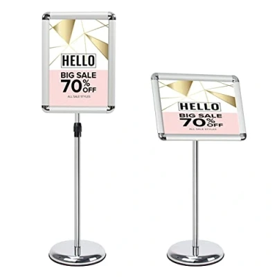 Image of Mutualsign A3 Sign Holder Stand Adjustable Poster Display Stand, Aluminum Menu Floor Replaceable Advertisement with Stable Base (Silver)