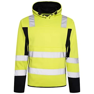 Image of Hi Vis Viz Hooded Sweatshirt High Visibility Reflective Tape Work Fleece Safety Sweat Shirts Warm Security Jacket Workwear Zip Hoodie Wear Hoody Jumper (Pullover Green, L)