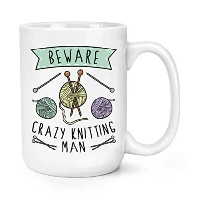 Image of Beware Crazy Knitting Man 15oz Large Mug Cup