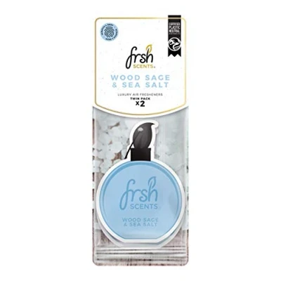 Image of FRSH Scents FR1331 Wood Sage &amp; Sea Salt Luxury Card Air Freshener Lifespan of up to 30 Days Ideal for rear view mirrors and hanging handles Twin Pack