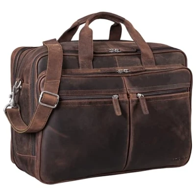 Image of STILORD &#039;Gigantus&#039; XXL Briefcase Leather Laptop Bag 17.3 inch to 19 Geuine Cowhide Leather, Colour:Zamora Brown