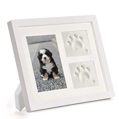 Image of Dog or Cat Paw Prints Pet memorial Triple Photo Frame 4x6 With Clay Impression Kit, Perfect Keepsake picture for Lovers White/White