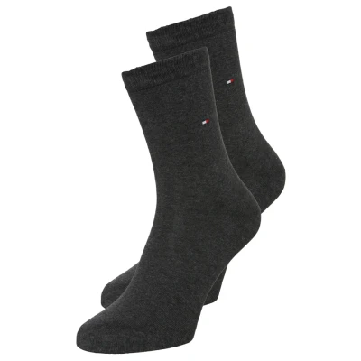 Image of Tommy Hilfiger Casual Womens Socks 2 Pack Clothing Ladies Ankle Signature Embroidered Logo Grey