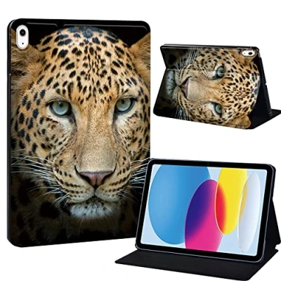 Image of Printed Tablet Case for iPad 10th Generation 2022 10.9 Inch, Slim Hard Back Gen Cover Protective Smart Stand 10 10.9&quot; (Leopard)