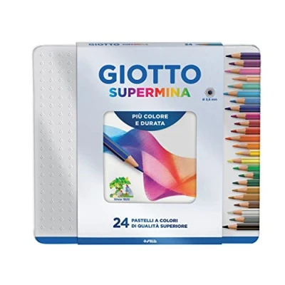 Image of Giotto SUPERMINA Metal Case with Colouring Pencils, Extra Large Lead, 3.8 mm Diameter case, 24 Units