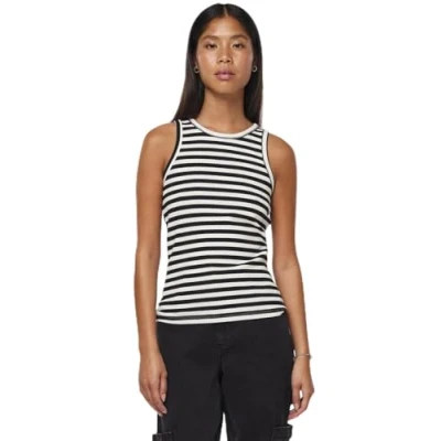 Image of PIECES Women&#039;s Pcruka Noos Boxer Tank Top, Black/Stripes: Cloud Dancer, S