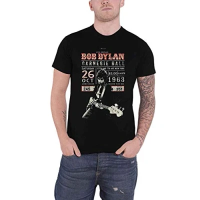 Image of Bob Dylan T Shirt Carnegie Hall 1963 Poster Official Eco Mens Black S
