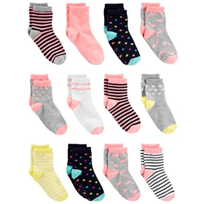 Image of Simple Joys by Carter&#039;s 12 Pack Sock Crew, Multicolour/Dots/Stripes, 4 5 Years (Pack of 12)