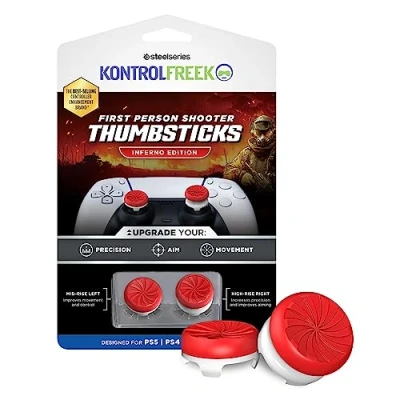 Image of KontrolFreek FPS Freek Inferno for Playstation 4, PS4 and 5, PS5 Controller, Performance Thumbsticks, 1 High Rise, Mid Red/white