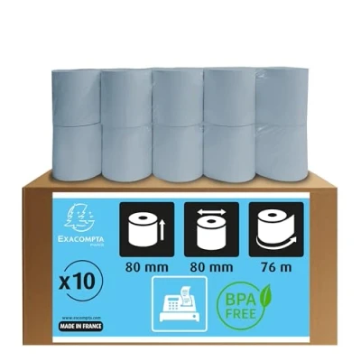 Image of Exacompta Ref 43918E Safe Contact Till/Cash Register Rolls (Pack of 10 Rolls) 80mm Width x 76m Length, Suitable for Shops, Kiosks, Cafés, Restaurants, Card Payments