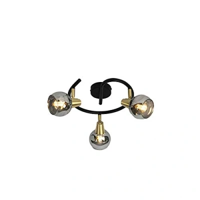 Image of Qazqa Ceiling Lamp I Flush Light Black 44.5 cm with Smoke Glass 3 Way Vidro Art Deco Suitable for LED E14 Surface Mounted spotway Li