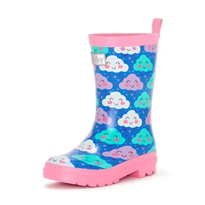Image of Hatley Girls Printed Wellington Rain Boot, Cheerful Clouds, 8 UK Child