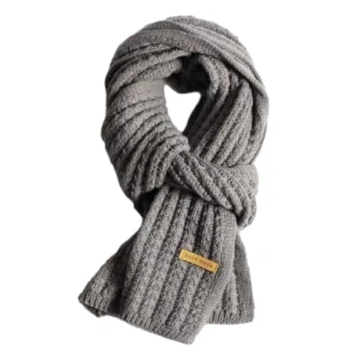 Image of EHOTER Winter Woolen Knitted Scarf Fashion Women Scarves Female Vintage Solid Colour Neckwear Soft Warm Pashmina Thickened Wool Student Shawl Unisex (Grey)