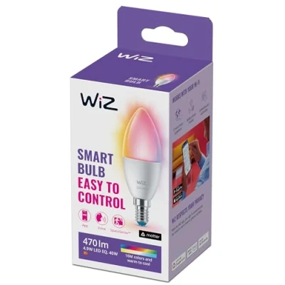 Image of WiZ Smart Colour &amp; White Candle Light Bulb, E14 Small 40W, LED Connected WiFi Works with Alexa, Google Assistant HomeKit, App Control for Livingroom, Bedroom, Energy Monitoring
