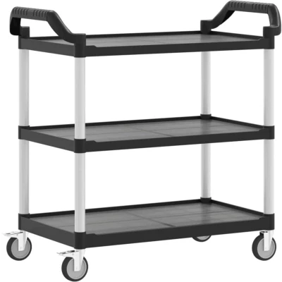 Image of vidaXL 3 Tier Trolley in Black 99x50x96 cm Aluminium and Polypropylene Cart with Lockable Wheels for Kitchen, Living Room