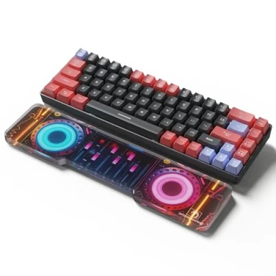 Image of MAMBASNAKE Keyboard Wrist Rest for 68 Key 65% CNC Acrylic Hand Support Palm with Punk Style UV Printing Pattern Anti Slip Rubber Feet Gaming/Typing 13 x 3.1in Purple