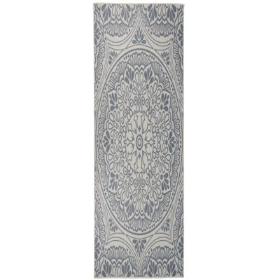 Image of vidaXL Outdoor Flatweave Rug 80x250 cm Blue Pattern