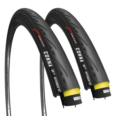 Image of Fincci Road Bike Tyres 700 x 23c Pair 23 622 60TPI with 1mm Antipuncture Protection for Cycle Race Racing Training (Pack of 2)