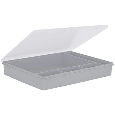 Image of Wham 5.03 38cm 5 Division Plastic A4 Sheet Desk Organiser Storgage Box Upcycled Soft Grey/Clear