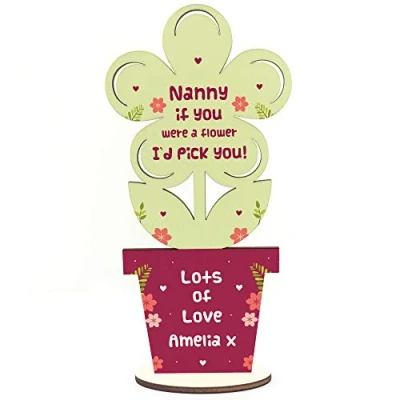 Image of RED OCEAN Personalised Nanny Gift Novelty Wooden Flower Birthday For Nan