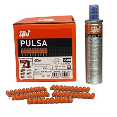 Image of SPIT PULSA 057550 HC6 Pin Pack, High Performance Pins, Includes Gas, Suitable for Steel and Concrete, 15mm, Pack of 500