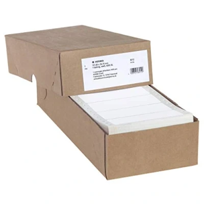 Image of HERMA Continuous Computer Labels, 101.6 x 35.7 mm, Single Track, 4000 Pieces, Self Adhesive, Labels with Guide Hole Edge, Matte, Blank Paper White