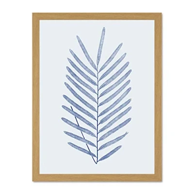 Image of Wee Blue Coo Botanics Cobalt Fern Diversifolium Large Light Oak Framed Art Print Wall Poster 18x24 inch