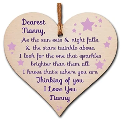 Image of Handmade Wooden Hanging Heart Plaque Gift to remember Nanny Loving Thoughtful Remembrance Keepsake