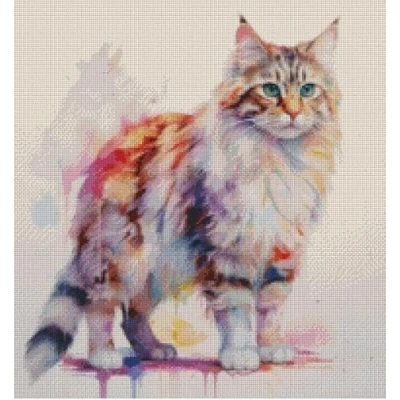 Image of cat in Color, Purple, 200x200 aida, 36x36 cm, Cotton Thread, Cross Stitch Kits