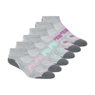 Image of PUMA Women&#039;s 6 Pack Quarter Crew Socks Running, Grey/Purple/Blue, 8 10 UK (Pack of 6)