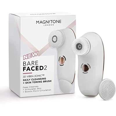 Image of Magnitone London BareFaced 2 Vibra Sonic Face Cleansing and Massaging Brush Rechargeable Electric Facial Brush, White