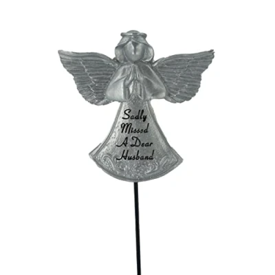 Image of Sadly Missed Husband Silver Guardian Angel Memorial Tribute Stick Graveside Plaque Ornament