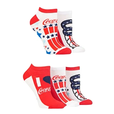 Image of Women&#039;s 5 Pair Coca Cola Stars and Stripe Shoe Liner Socks Multi 4 8