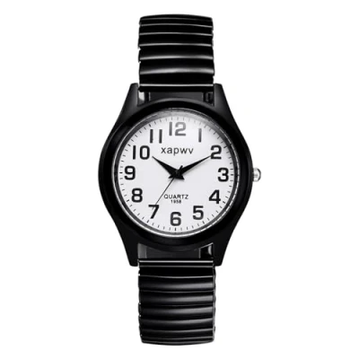 Image of JewelryWe Men Elastic Band Watch: Analog Quartz Black Stretchable Strap Watch Easy Reader Wrist for Father&#039;s Day
